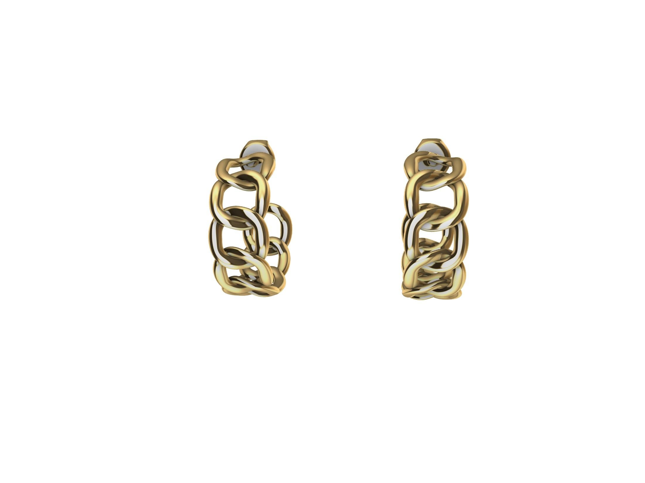 Contemporary 14 Karat Yellow Gold Curb Chain Hoops For Sale