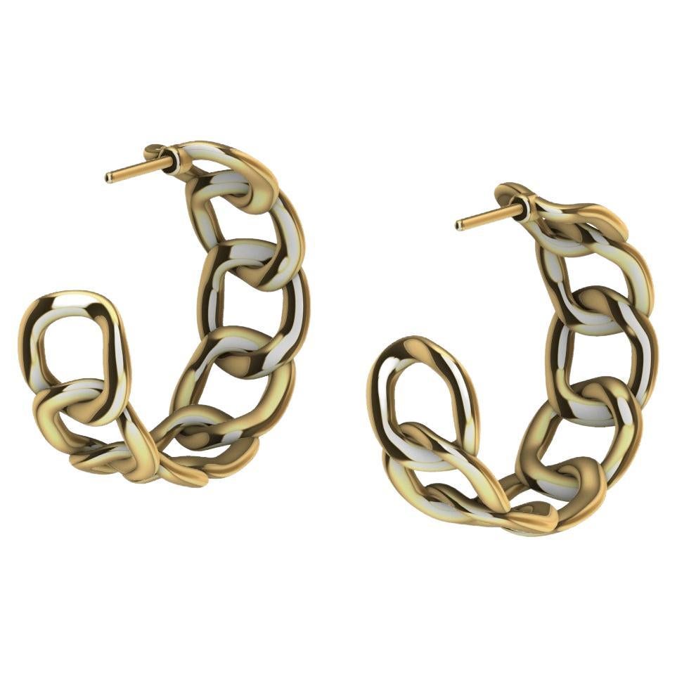 14 Karat Yellow Gold Curb Chain Hoops For Sale 3