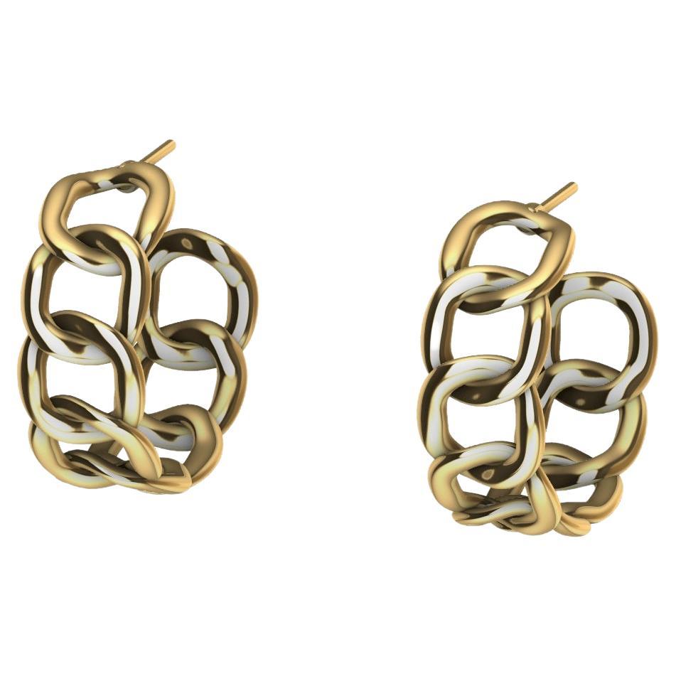 14 Karat Yellow Gold Curb Chain Hoops For Sale