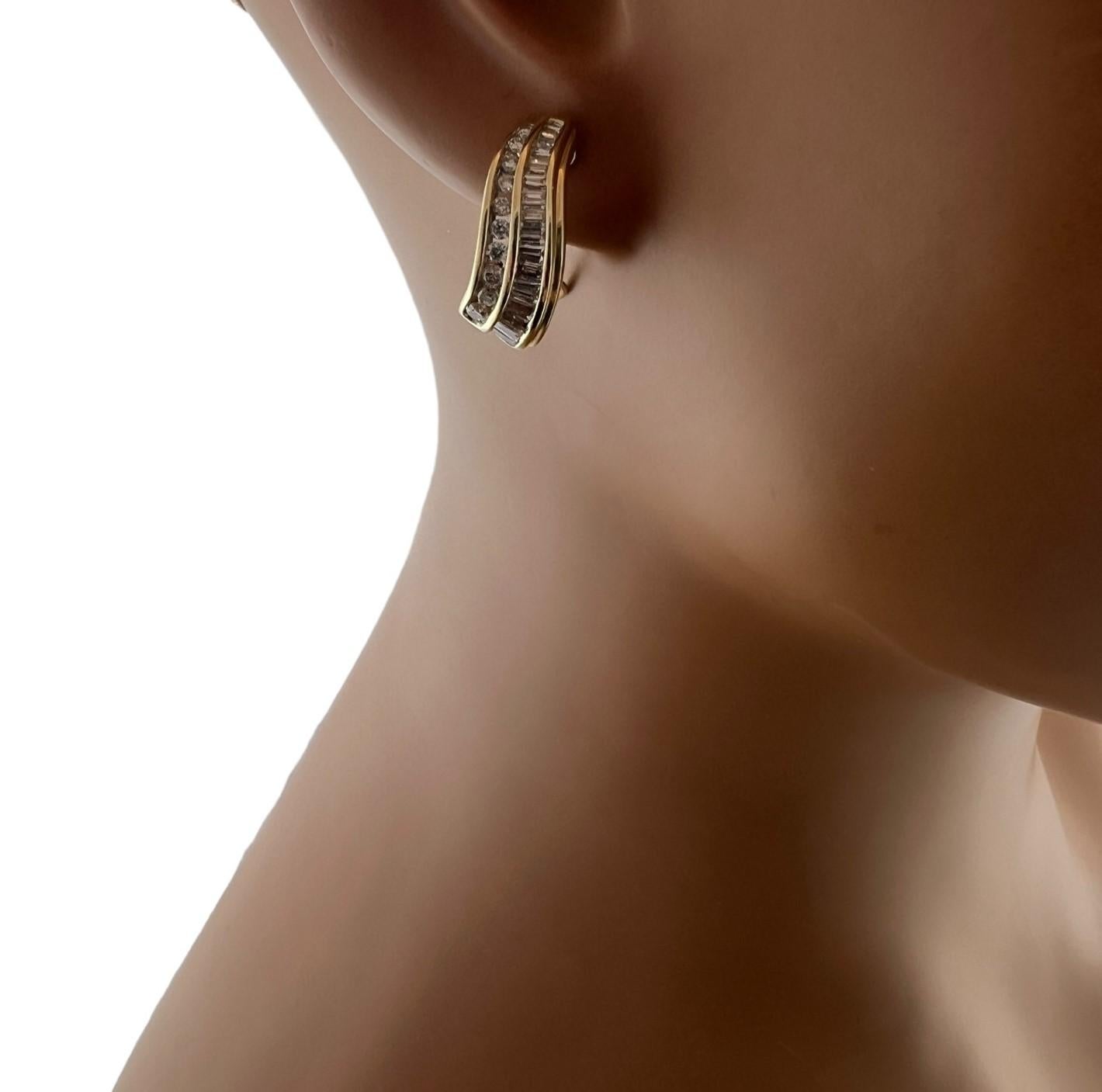  14K Yellow Gold Curved Diamond Huggies Earrings For Sale 7