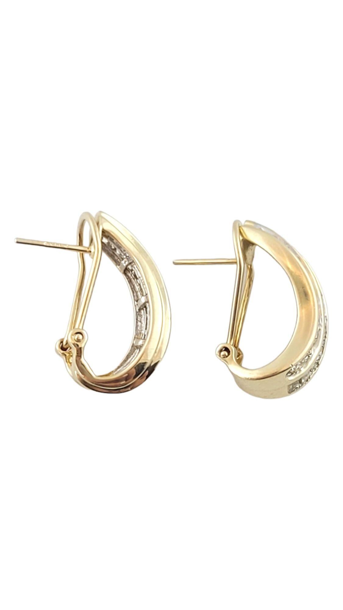 Round Cut  14K Yellow Gold Curved Diamond Huggies Earrings For Sale