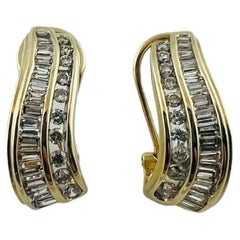 Vintage  14K Yellow Gold Curved Diamond Huggies Earrings