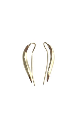 14K Yellow Gold Curved Feather Earrings #21084