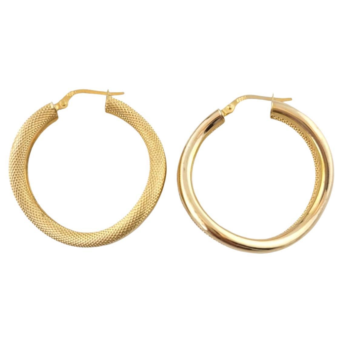 14K yellow Gold Curved Textured Hoop Earrings #14493 For Sale