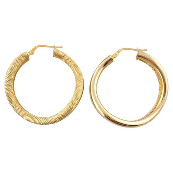 14K yellow Gold Curved Textured Hoop Earrings #14493 For Sale at 1stDibs 14K yellow Gold Curved Textured Hoop Earrings #14493 For Sale at 1stDibs