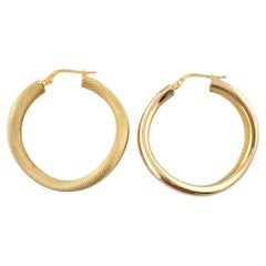 Vintage 14K yellow Gold Curved Textured Hoop Earrings #14493