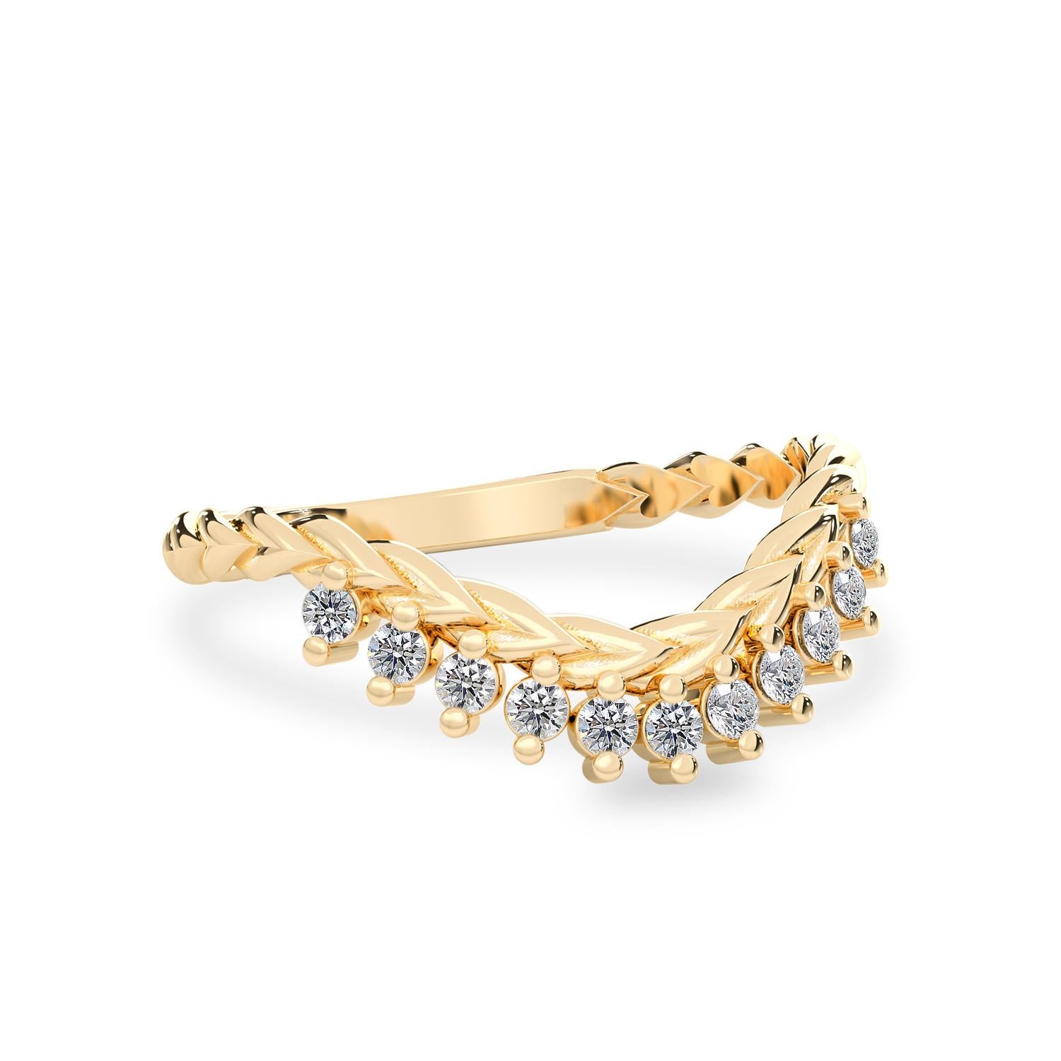 For Sale:  14k Yellow Gold Curved Weave Hidden Heart Eternity Band, Natural Diamond, 'SI' 2