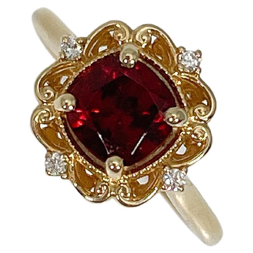 14K Yellow Gold Cushion 1.40 CTW Spinel with Diamonds  For Sale