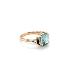 14K Yellow Gold Cushion Cut Aquamarine Solitaire Ring