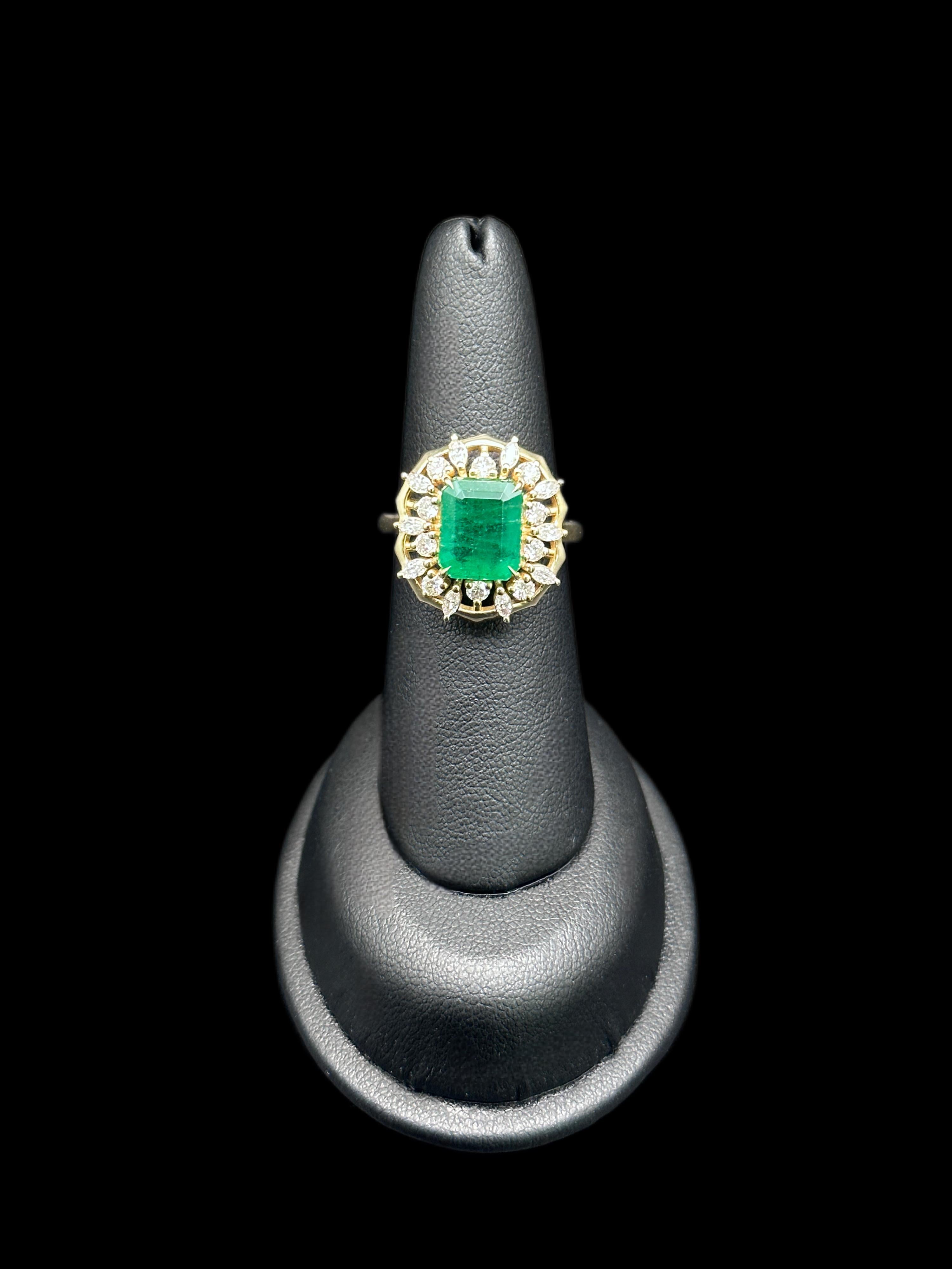 For Sale:  14K Yellow Gold Cushion Cut Emerald with Pear and Round Shape Diamond Ring 2