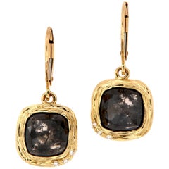 Pendants d'oreilles en or jaune 14 carats avec diamants taille coussin sel et poivre de 6,80 carats