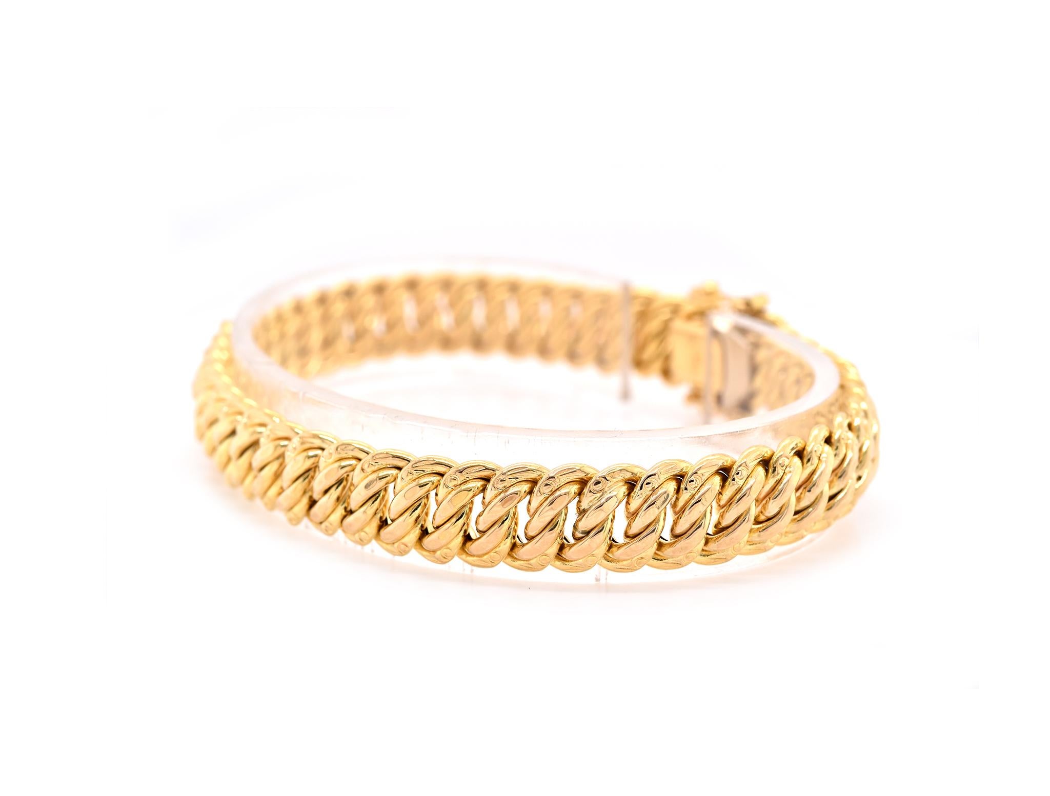 Material: 14k yellow gold
Dimensions: bracelet measures 7.5-inches in length
Weight: 18.58 grams
