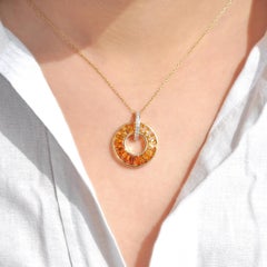14K Yellow Gold Custom Cut Channel Set Citrine Baguettes Diamond Circle Pendant