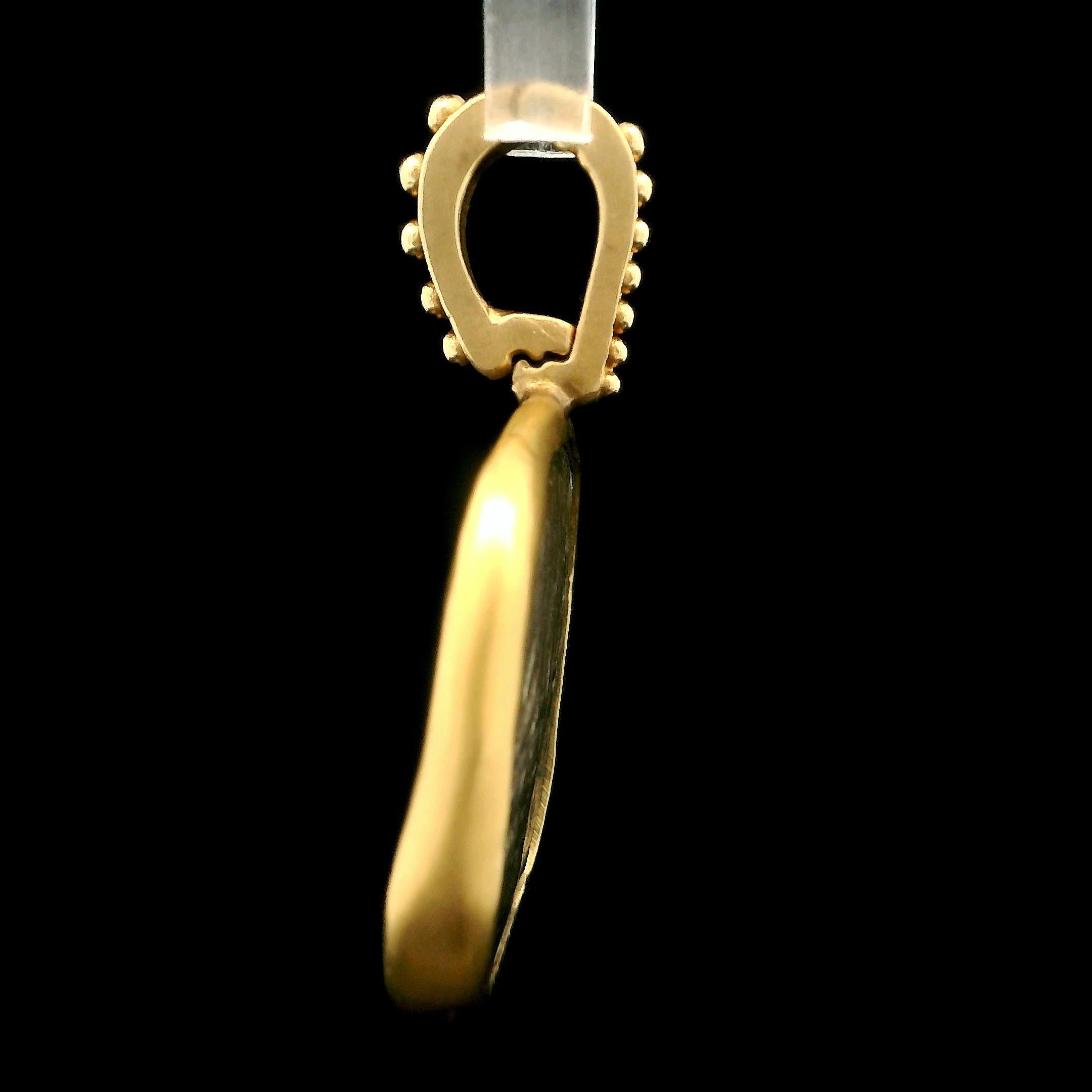 14k Yellow Gold Custom Frame Ancient Silver Coin Enhancer Pendant In Good Condition For Sale In Montclair, NJ
