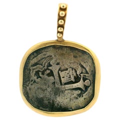 14k Yellow Gold Custom Frame Ancient Silver Coin Enhancer Pendant