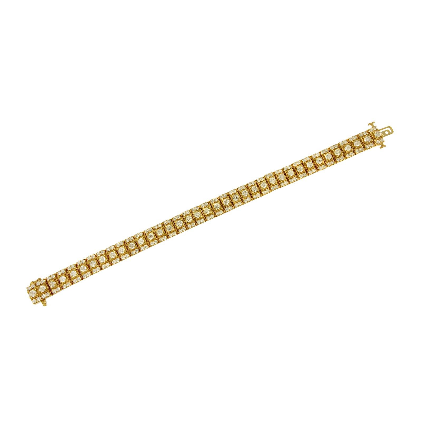 Custom made
14k Yellow Gold
Bracelet length: 8”
Bracelet width: 10mm
Bracelet weight: 53.9gr
Diamond: 11.6ct, SI1 clarity, G color 
Original Retail: $ 18,000