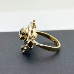 14k Yellow Gold Custom Made "Evil Eye" GIA 1.20ct Diamond and Enamel Ring