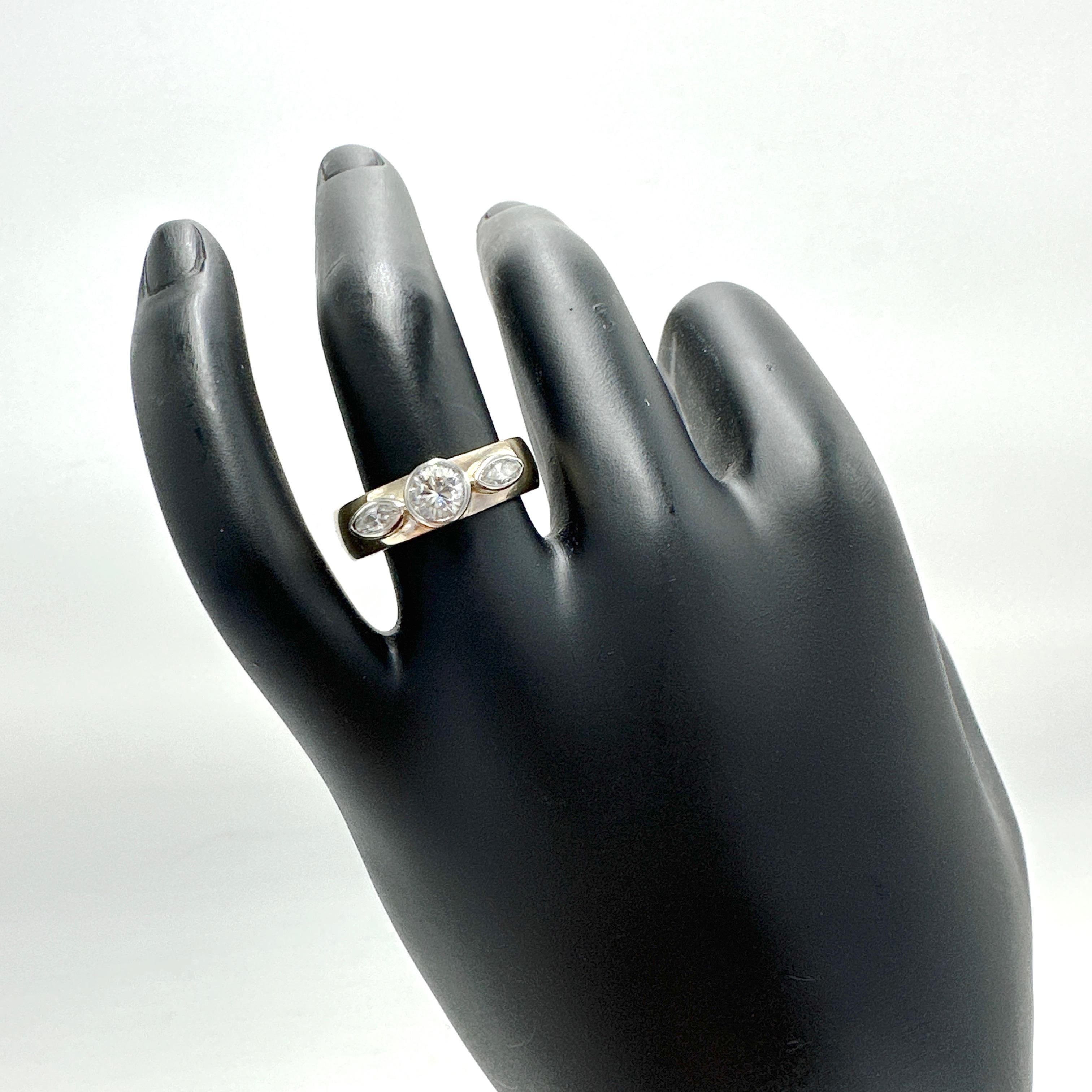 14k Yellow Gold Custom Made Natural Diamond Trinity Ring. 0.81TCW In Good Condition In Victoria, BC