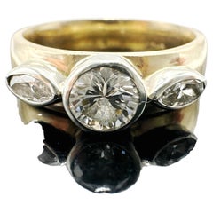 14k Yellow Gold Custom Made Natural Diamond Trinity Ring. 0.81TCW