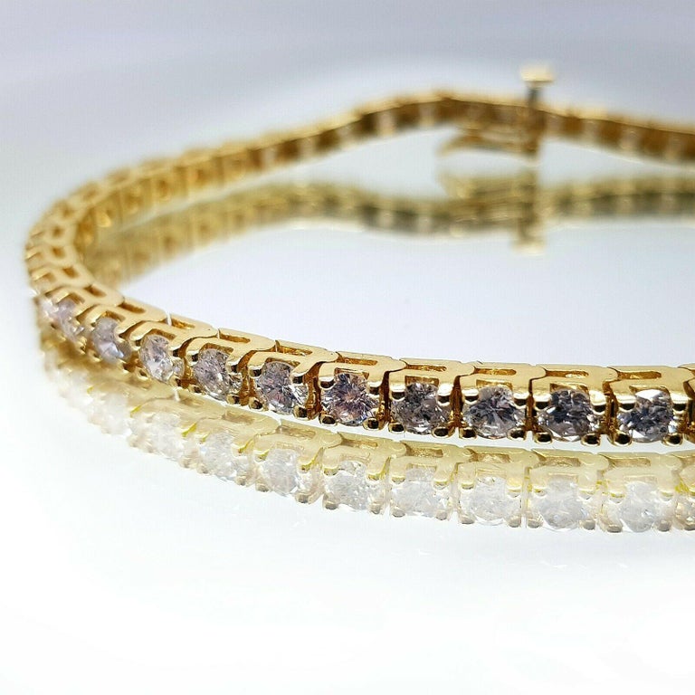 14 Karat Gold Custom Made Tennis Bracelet with 47 Round Diamonds 7.50