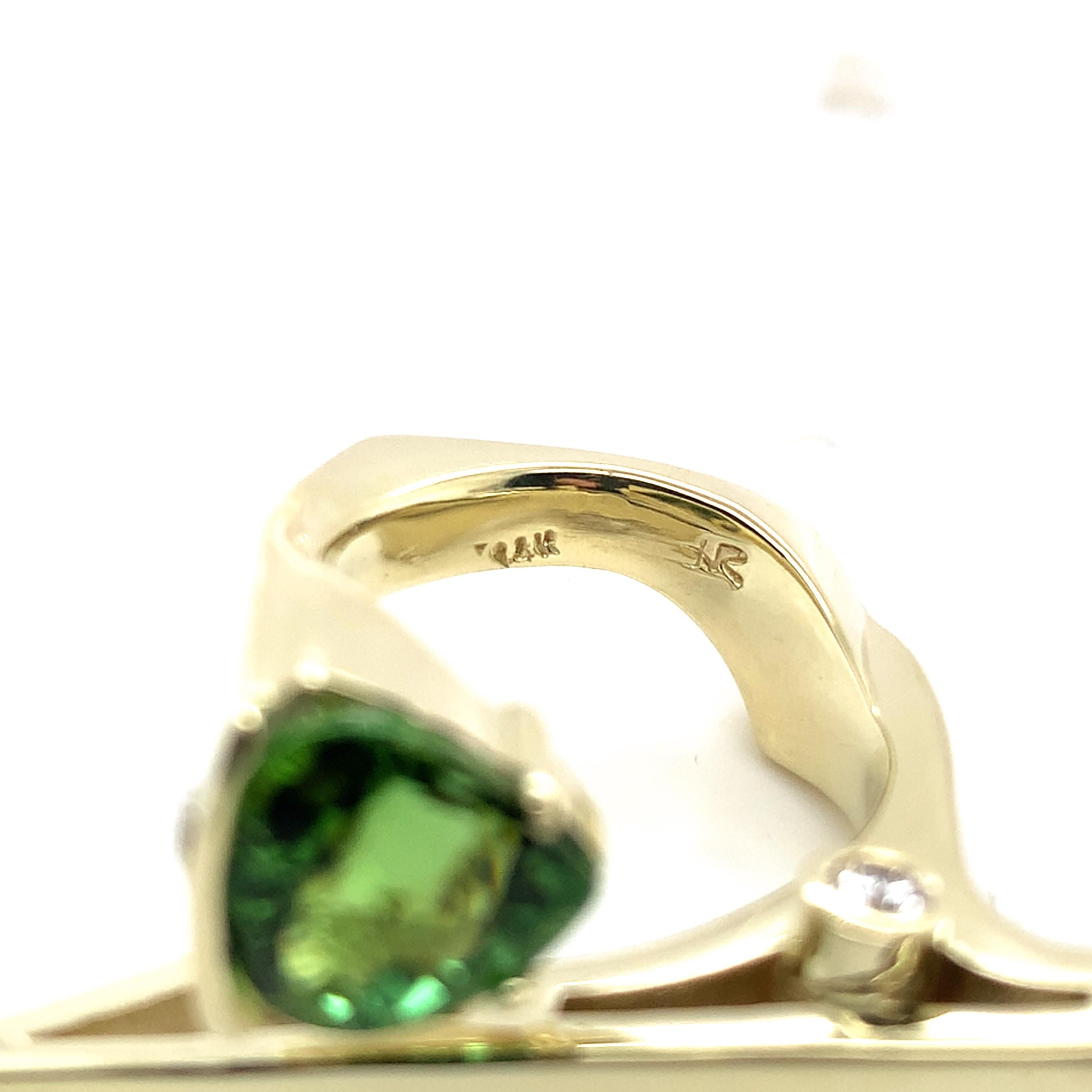 Modernistischer Peridot- und Diamantring aus 14 Karat Gelbgold von Harry Roa im Angebot 7