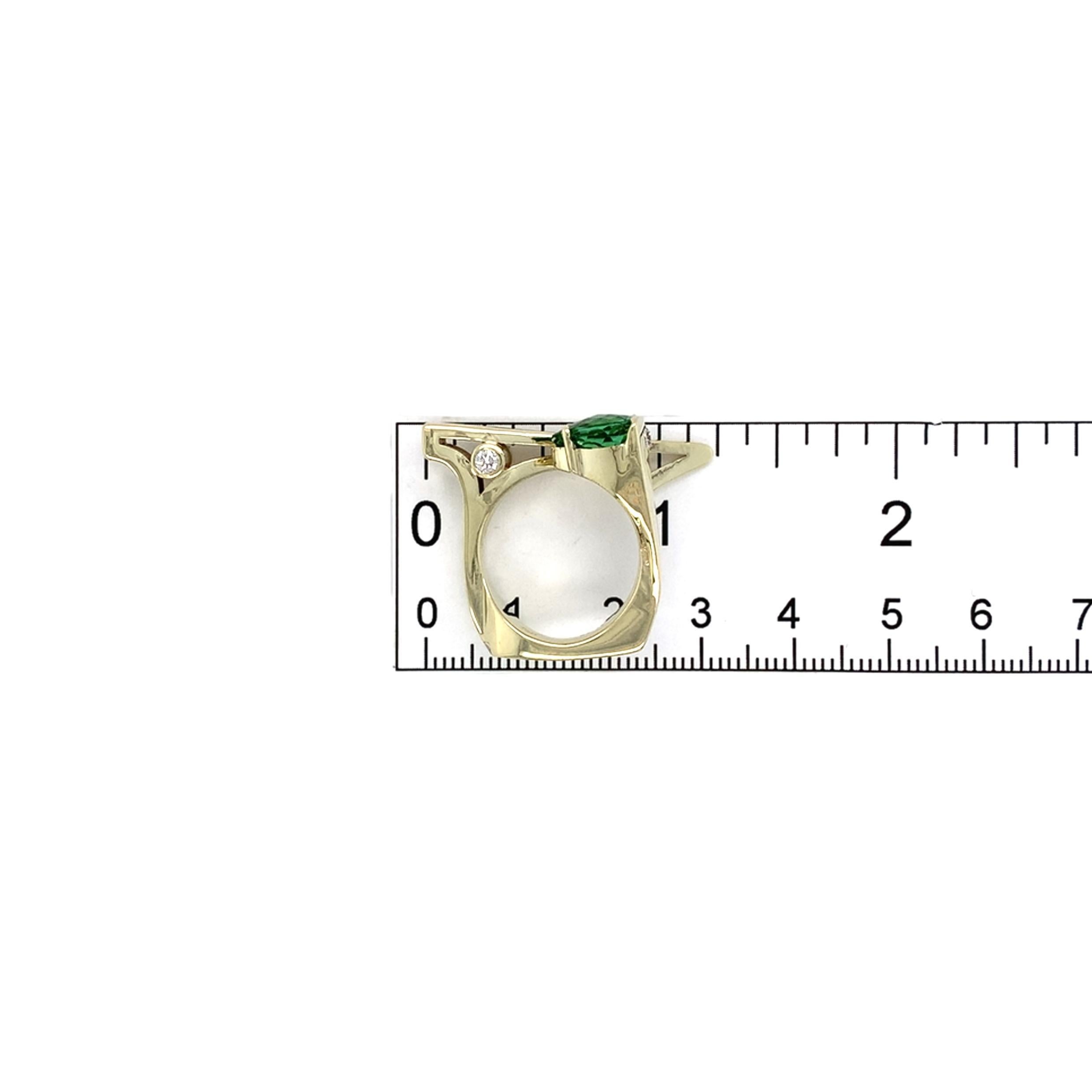 Modernistischer Peridot- und Diamantring aus 14 Karat Gelbgold von Harry Roa im Angebot 8