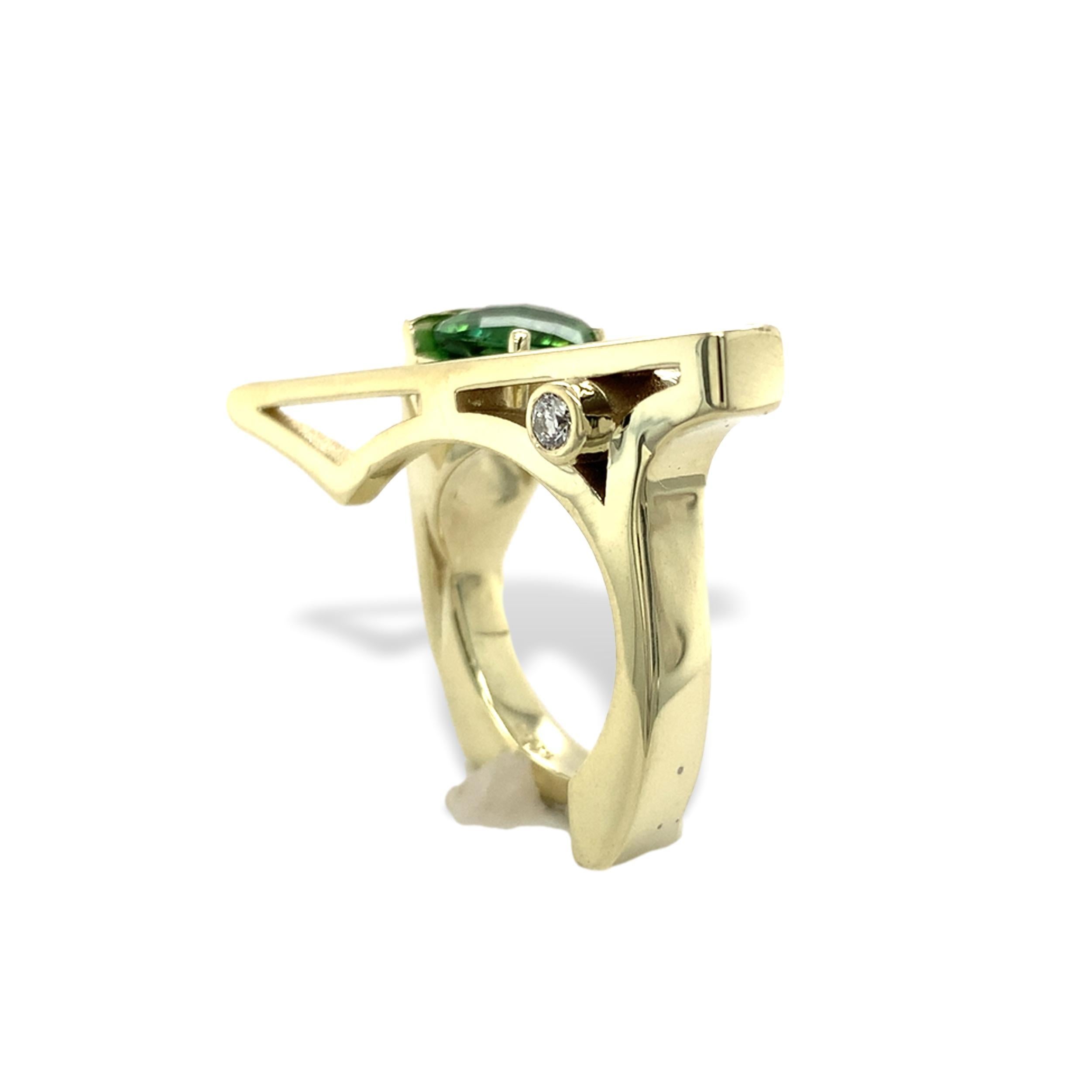 Modernistischer Peridot- und Diamantring aus 14 Karat Gelbgold von Harry Roa im Zustand „Gut“ im Angebot in Big Bend, WI