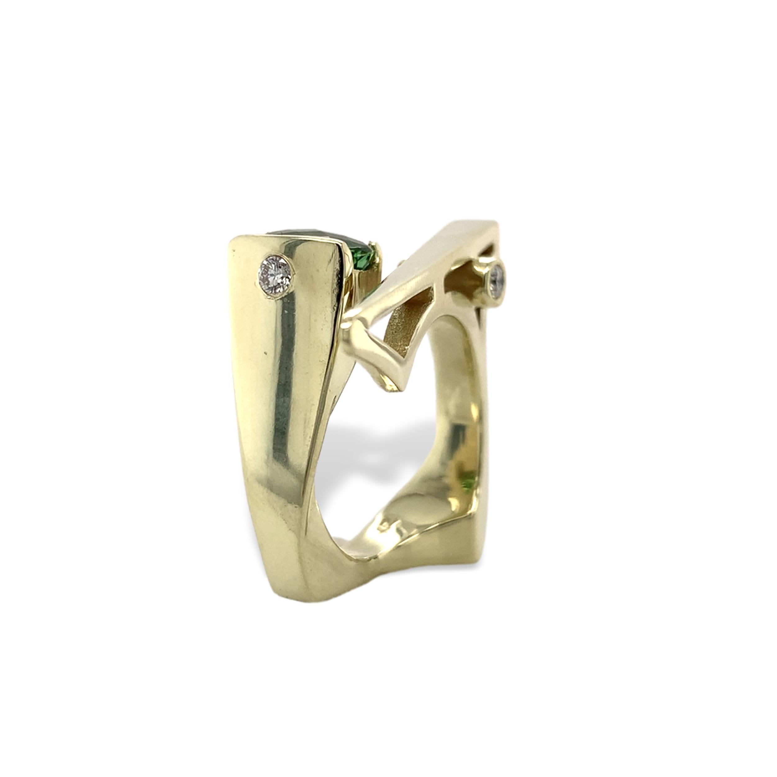 Modernistischer Peridot- und Diamantring aus 14 Karat Gelbgold von Harry Roa im Angebot 1