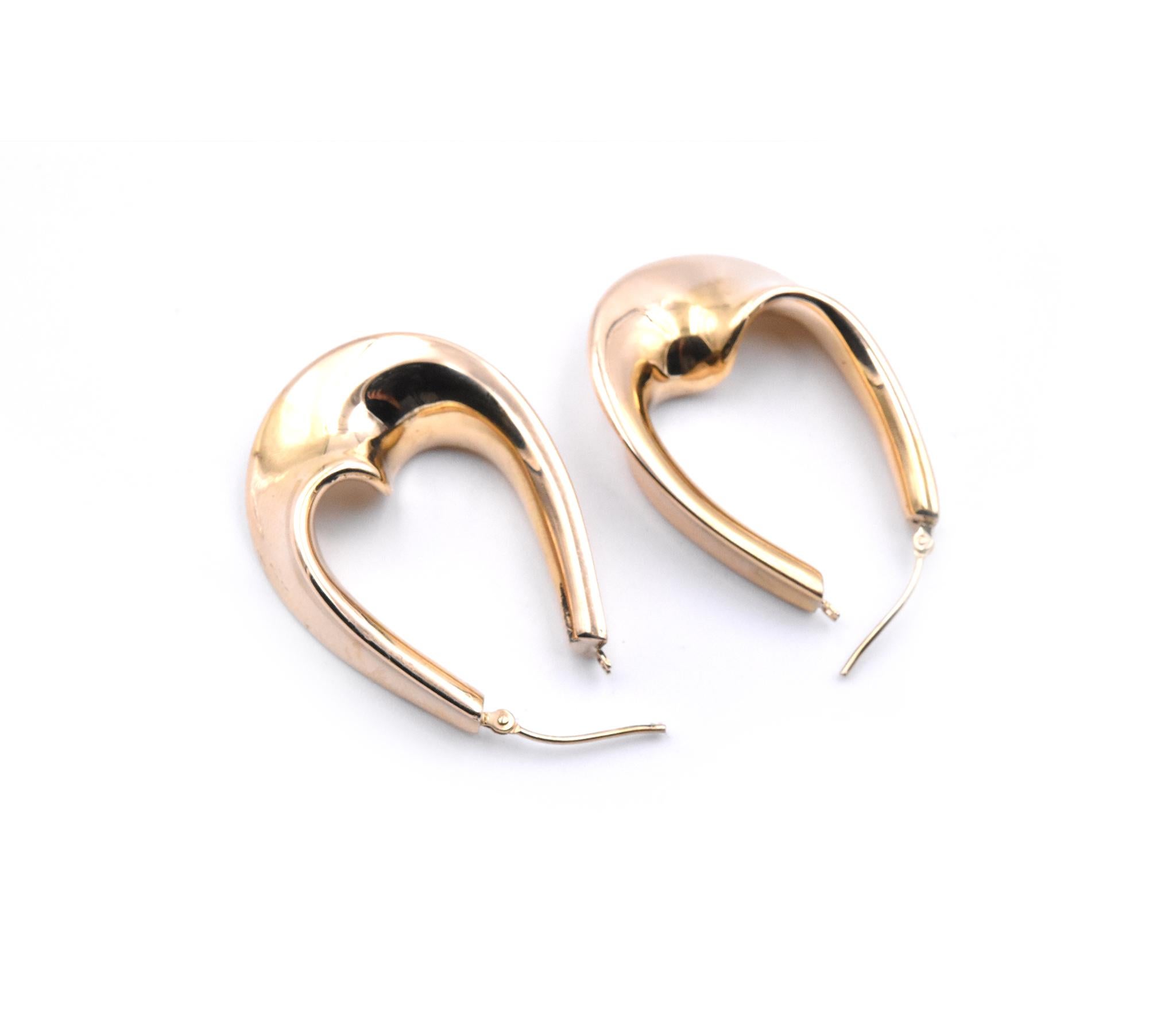 Women's or Men's 14 Karat Yellow Gold Custom Swirl Hoop Earrings