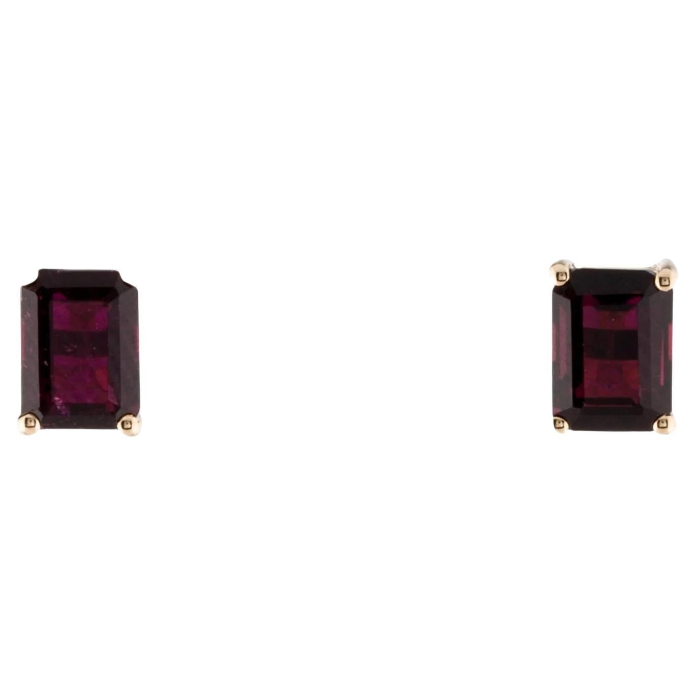 14K Yellow Gold Cut Cornered Rectangular Step Cut Pink Tourmaline Stud Earrings