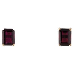 Clous d'oreilles en or jaune 14 carats, tourmaline rose rectangulaire courbée
