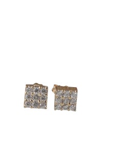 14K Yellow Gold CZ Square Cluster Stud Earrings #23723