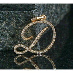 D Initial Name Pendant Necklace Unisex with Natural Diamond in 14k Yellow Gold