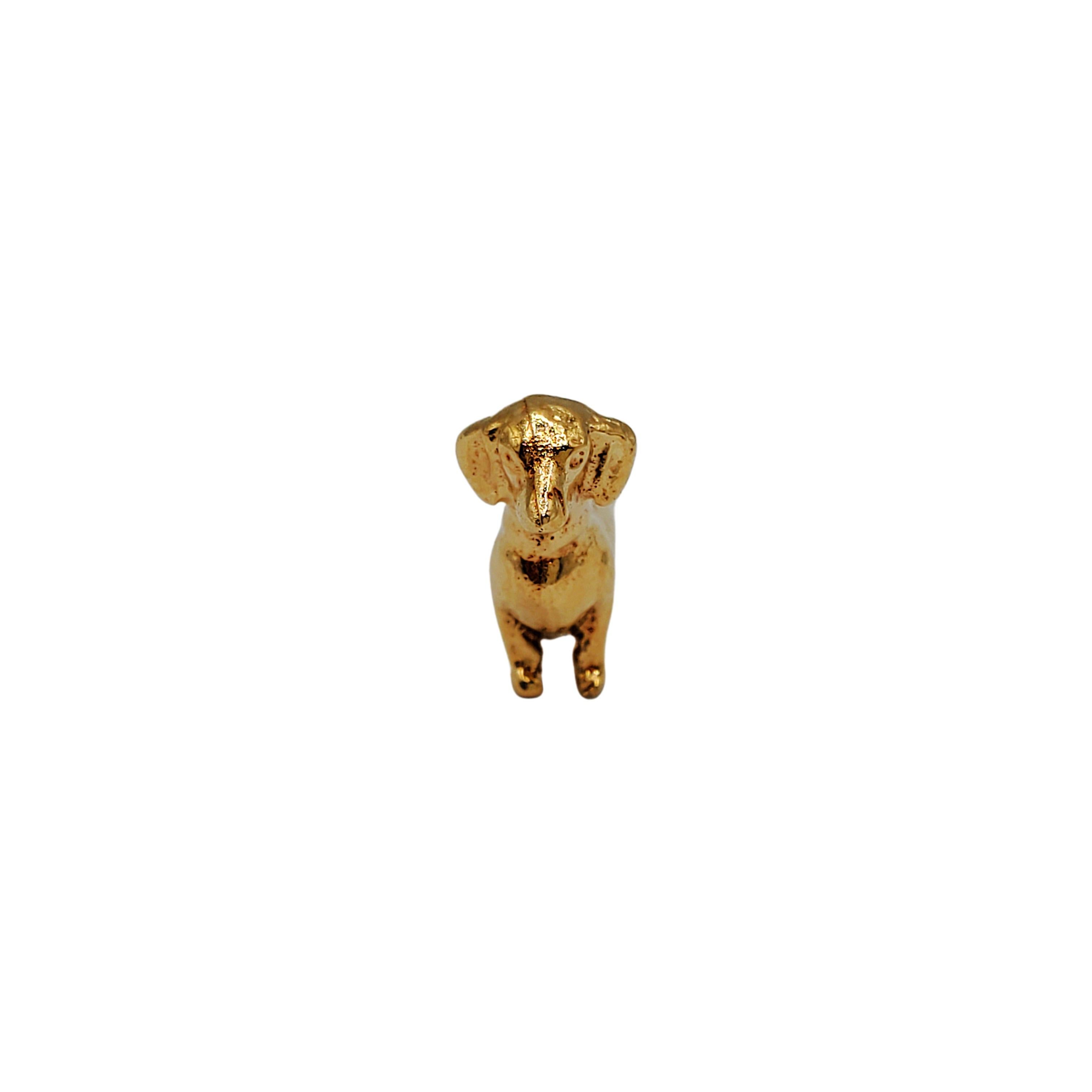 14K Yellow Gold Dachshund Charm

Adorable 3D Dachshund Charm beautifully crafted in 14K yellow gold, this charm can become the perfect gift for any dog lover!

Size: 13mm X 11mm

Weight: 2.6 gr / 1.6 dwt

Hallmark: 14K

Very good condition,