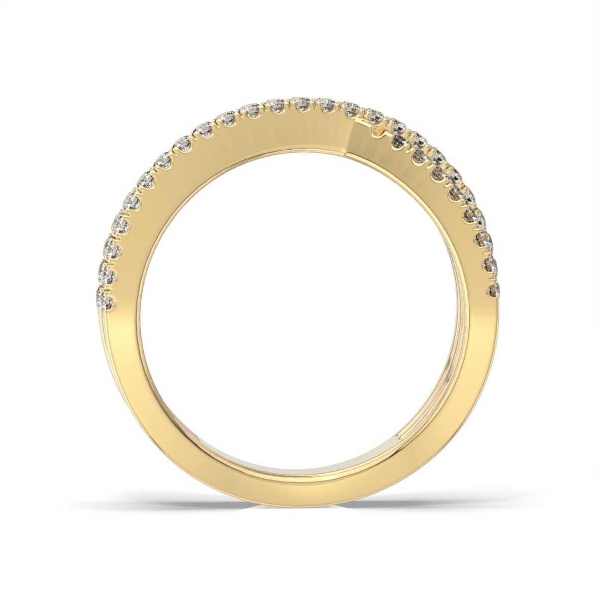 This contemporary, fashionable ring features three rows of Interweave Micro Prongs set diamonds.

Product details: 

Center Gemstone Color: WHITE
Side Gemstone Type: NATURAL DIAMOND
Side Gemstone Shape: ROUND
Metal: 14K Yellow Gold
Metal Weight: