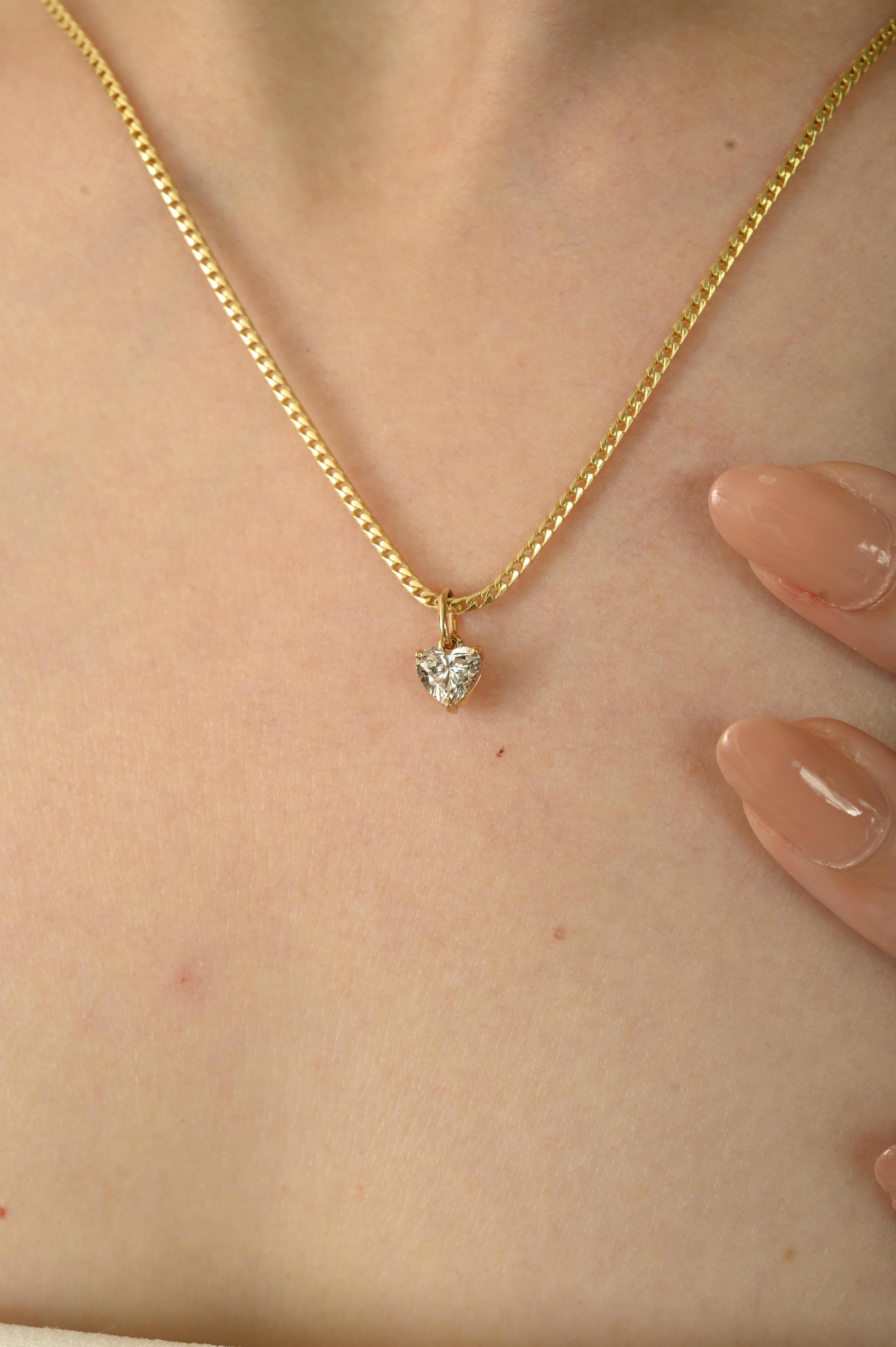 14K Gelbgold zierlicher Herz-Diamant-Anhänger Prong Set Elegantes Weihnachtsgeschenk Damen im Angebot