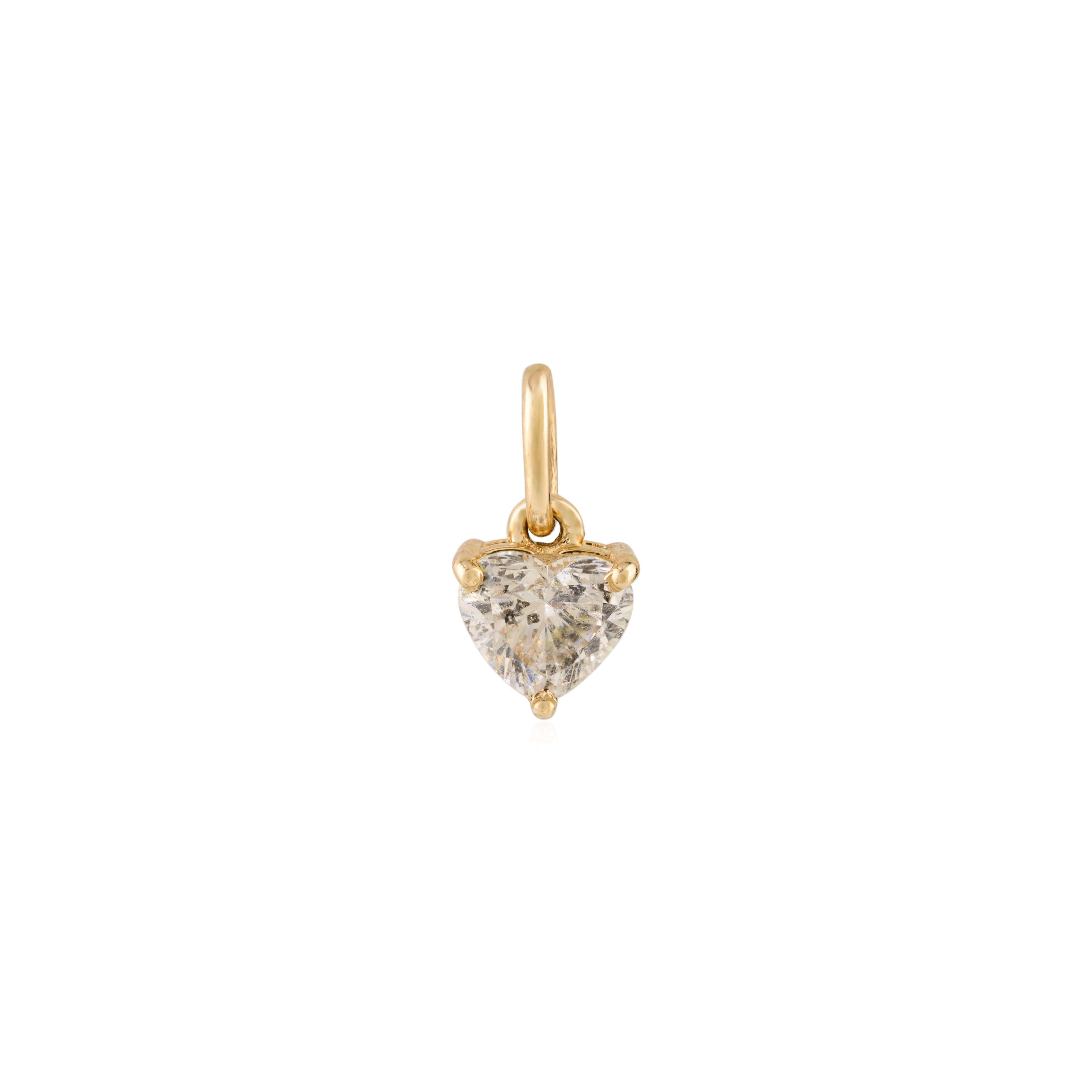 14K Gelbgold zierlicher Herz-Diamant-Anhänger Prong Set Elegantes Weihnachtsgeschenk im Angebot 1
