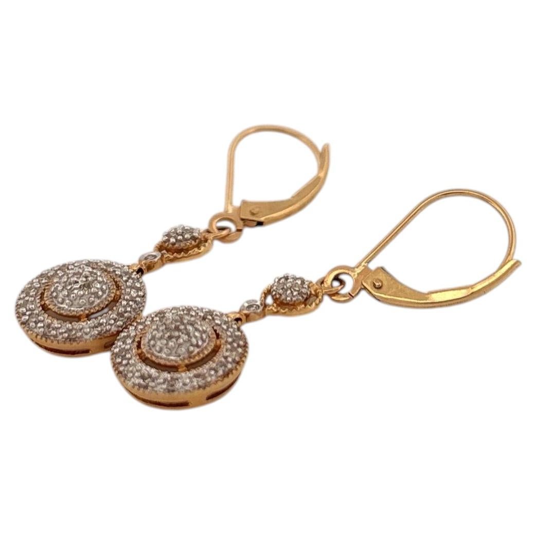 14K Yellow Gold Dangle Diamond Earrings with Round detailing