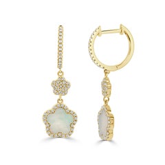 14K Yellow Gold Dangle Diamond & Mothe of Pearl Clover Earrings
