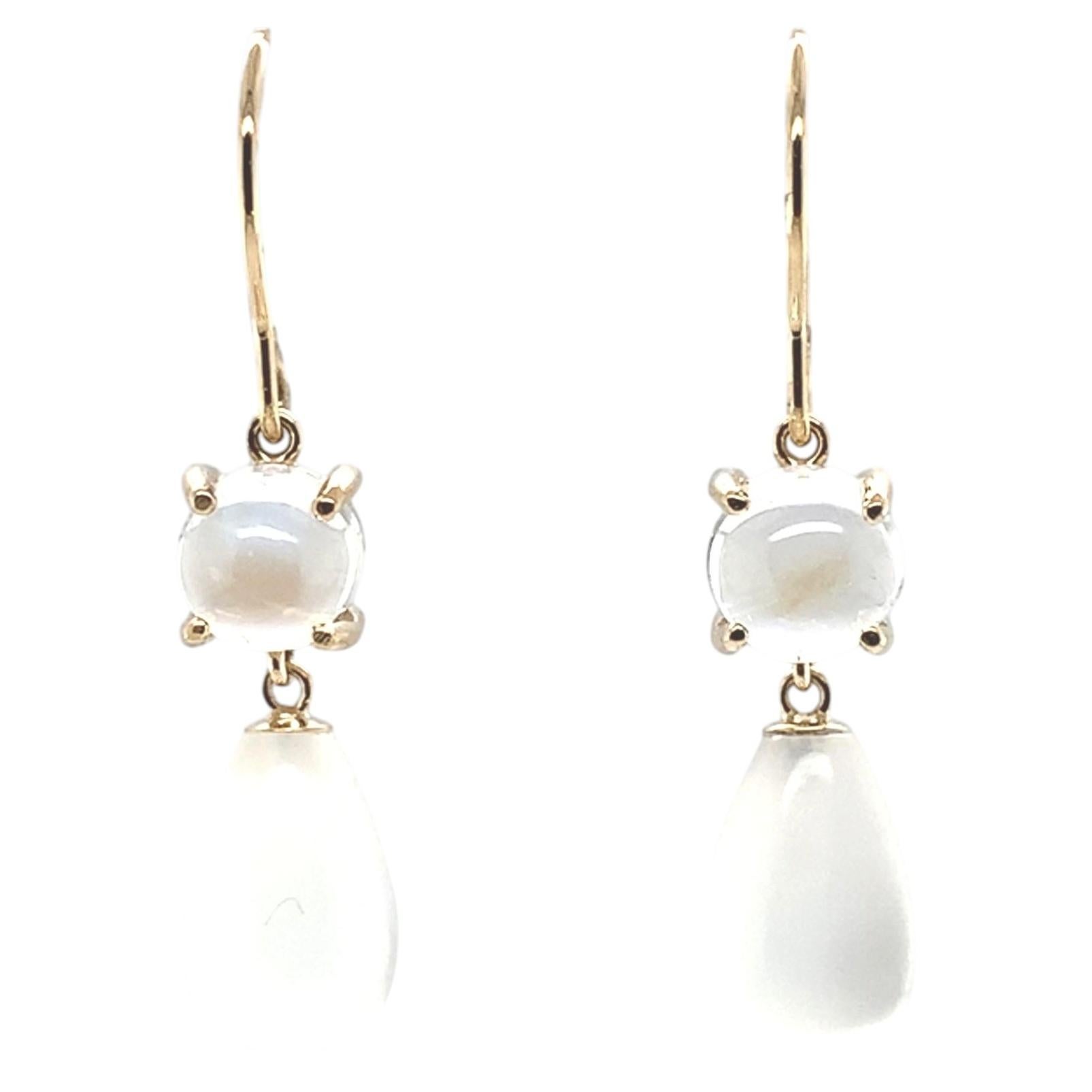 Boucles d'oreilles pendantes en or jaune 14K avec pierres de lune 9.34 carats tw en vente