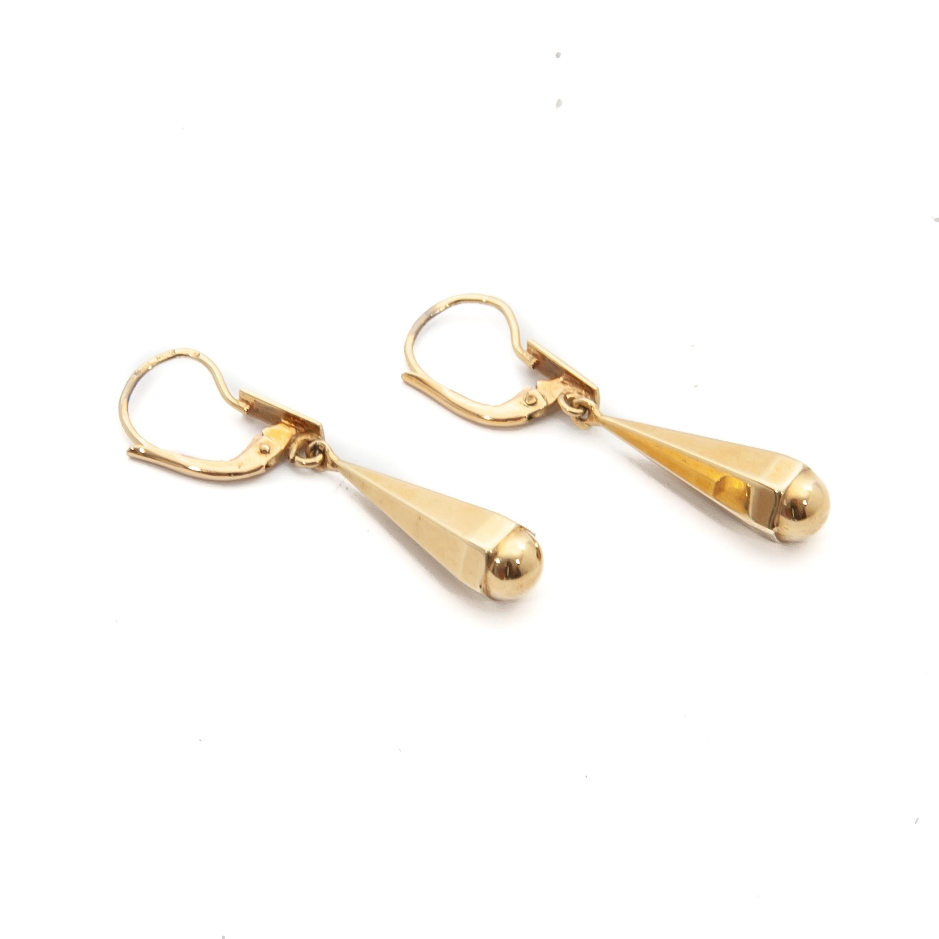 Boucles d'oreilles pendantes vintage en or 14 carats en vente 2