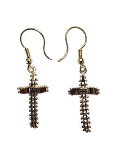 14K Yellow Gold Dangle Flexible Cross Earrings #25458