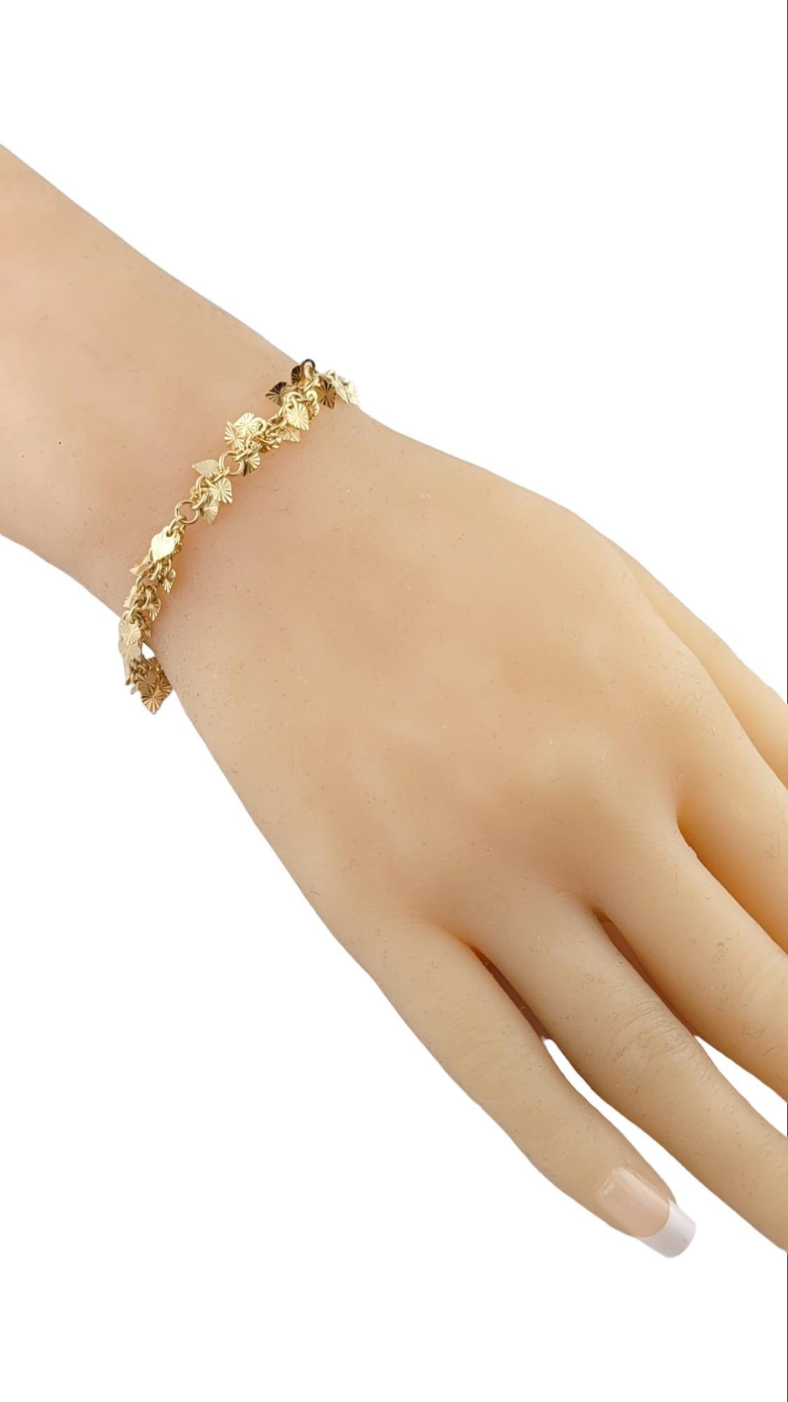 14K Yellow Gold Dangle Heart Charm Bracelet #15863 For Sale 2