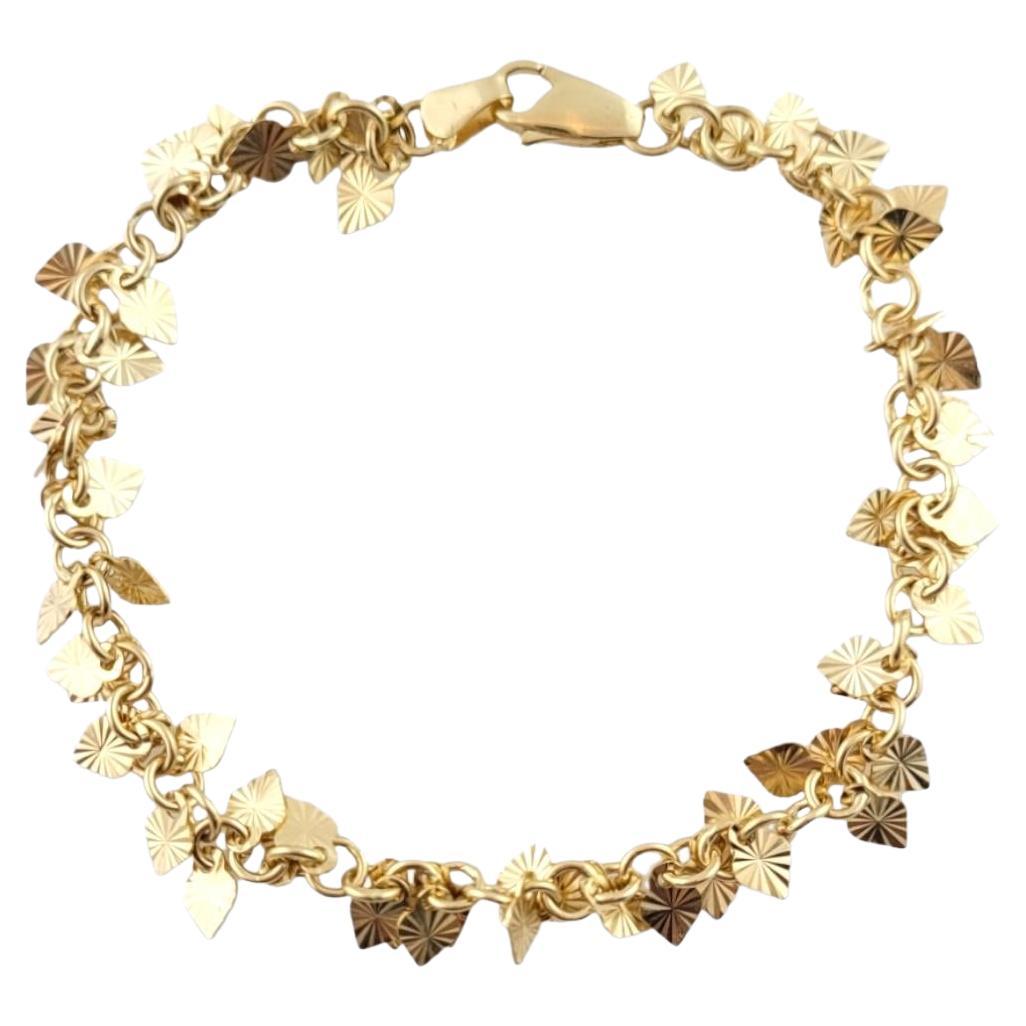 14K Yellow Gold Dangle Heart Charm Bracelet #15863 For Sale