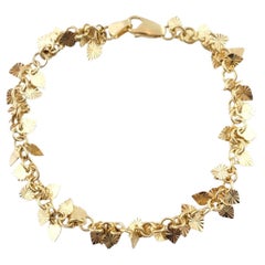 Vintage 14K Yellow Gold Dangle Heart Charm Bracelet #15863