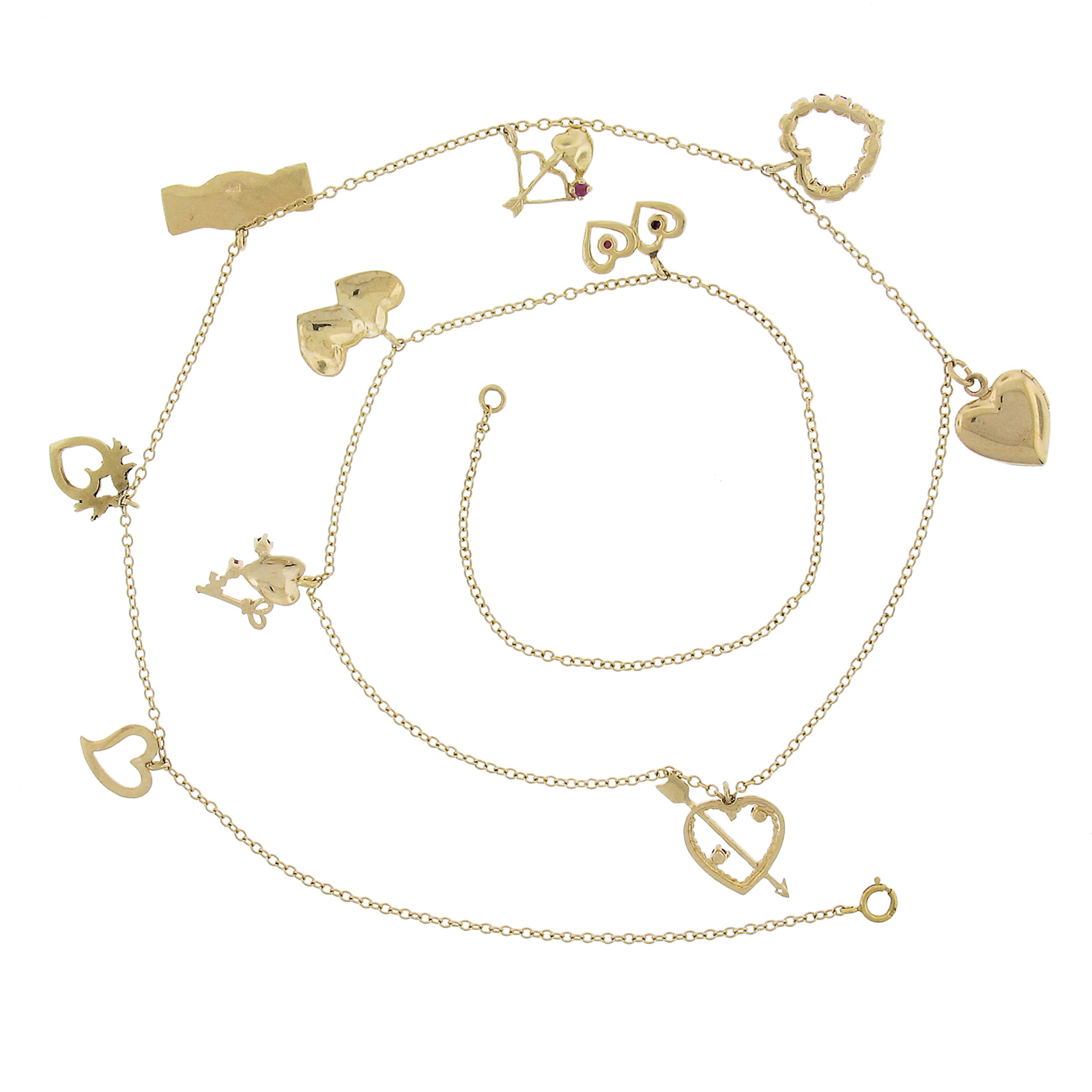 14k Yellow Gold Dangle Hearts Locket & Love Charms on 25