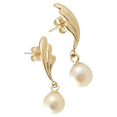 14K Yellow Gold Dangle Pearl Earrings #13590