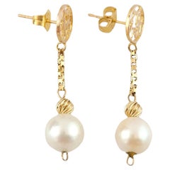 14K Yellow Gold Dangle Pearl Earrings #14613