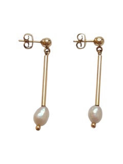 14K Yellow Gold Dangle Pearl Earrings #21949