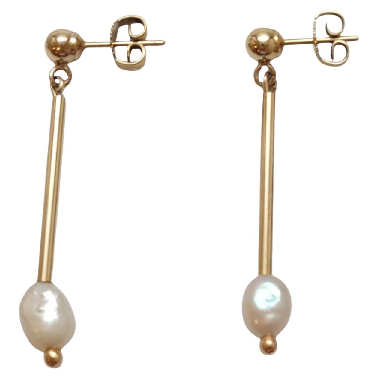 14K Yellow Gold Dangle Pearl Earrings #21949